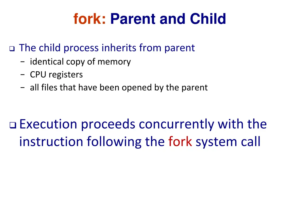 fork parent and child