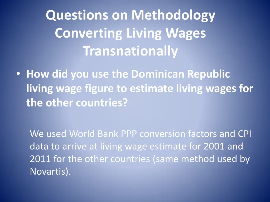 questions on methodology converting living wages