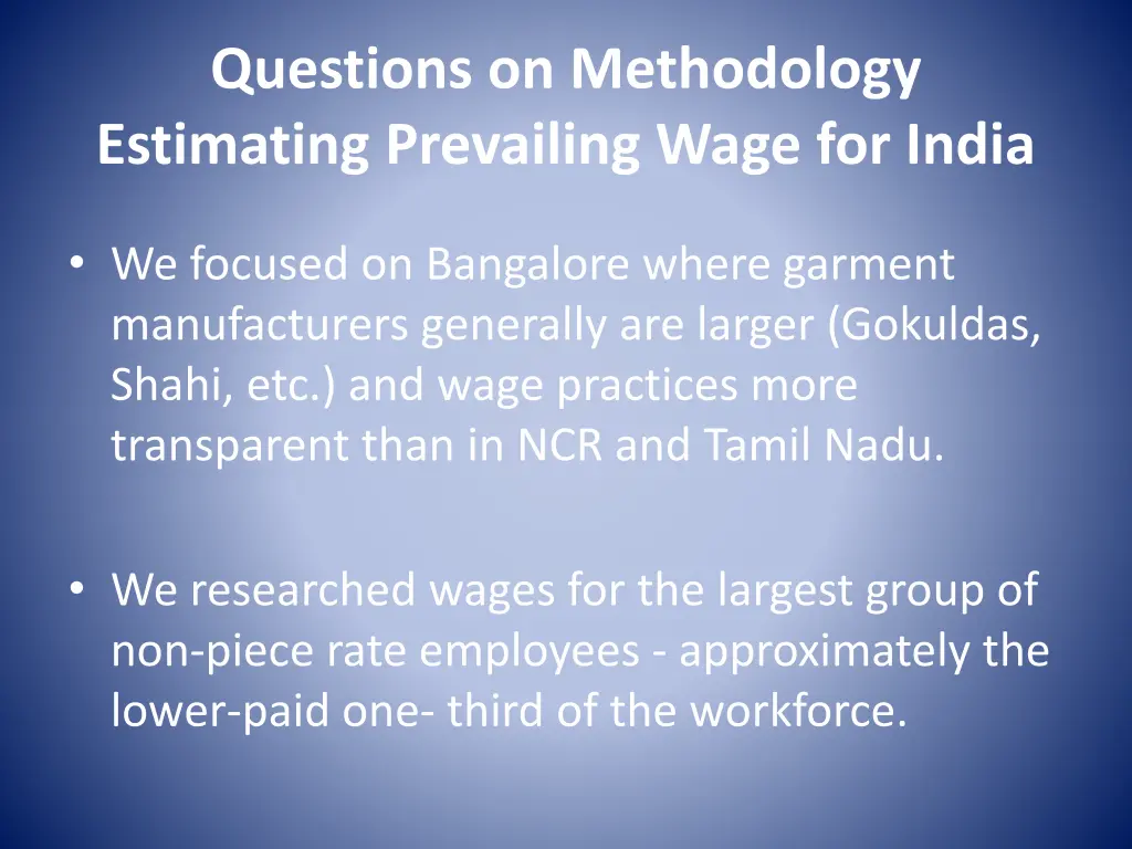 questions on methodology estimating prevailing 1