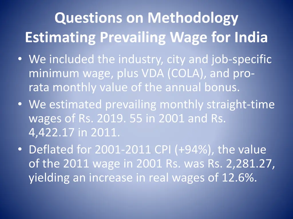 questions on methodology estimating prevailing 2