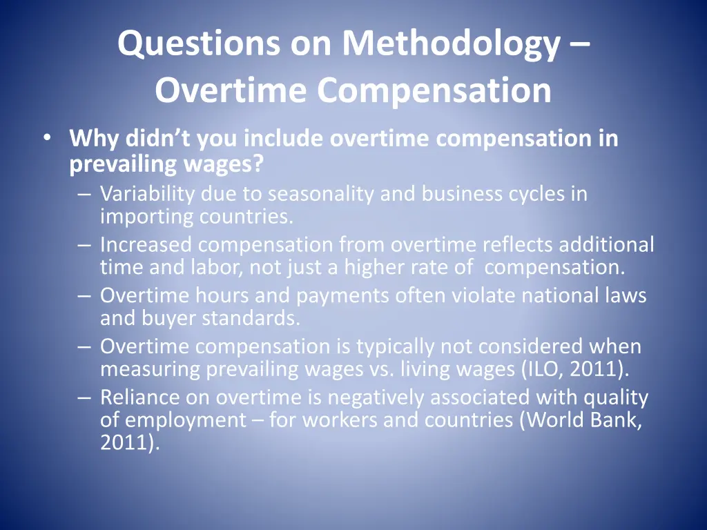 questions on methodology overtime compensation