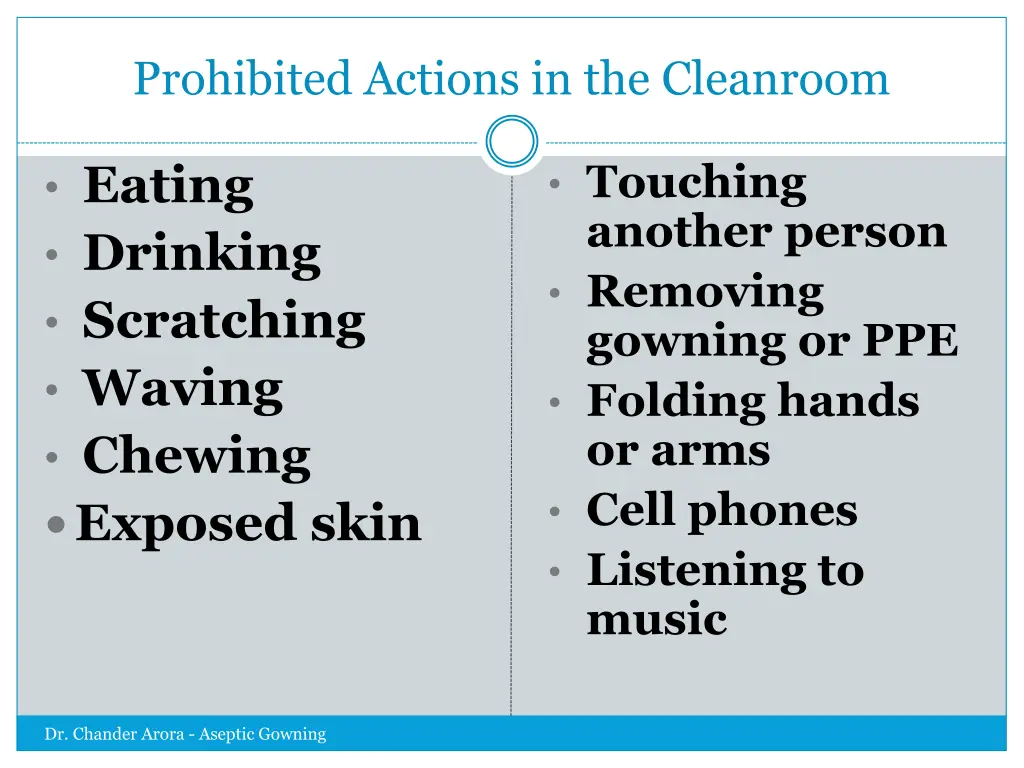 prohibited actions in the cleanroom