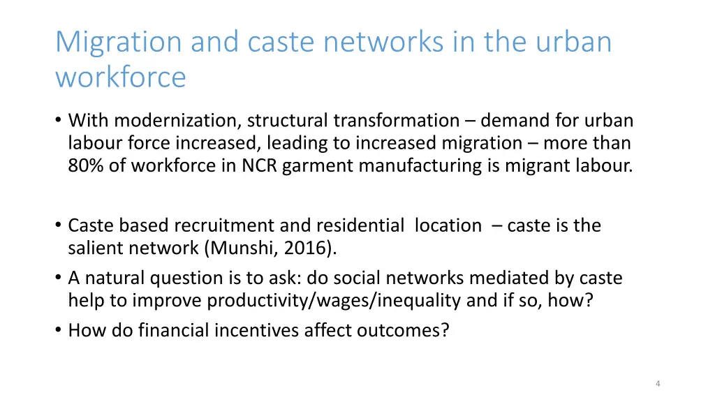 migration and caste networks in the urban