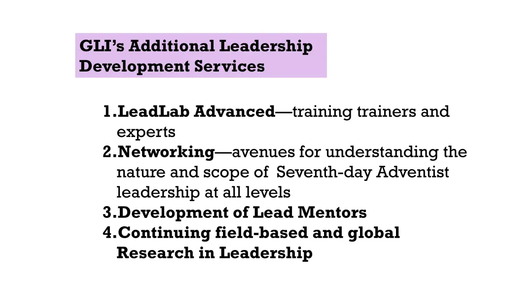 gli s a dditional leadership development services