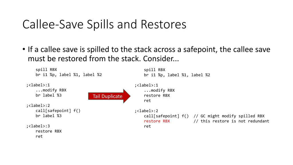 callee save spills and restores