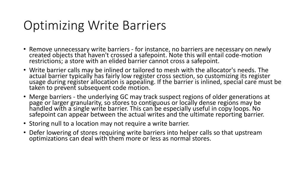 optimizing write barriers