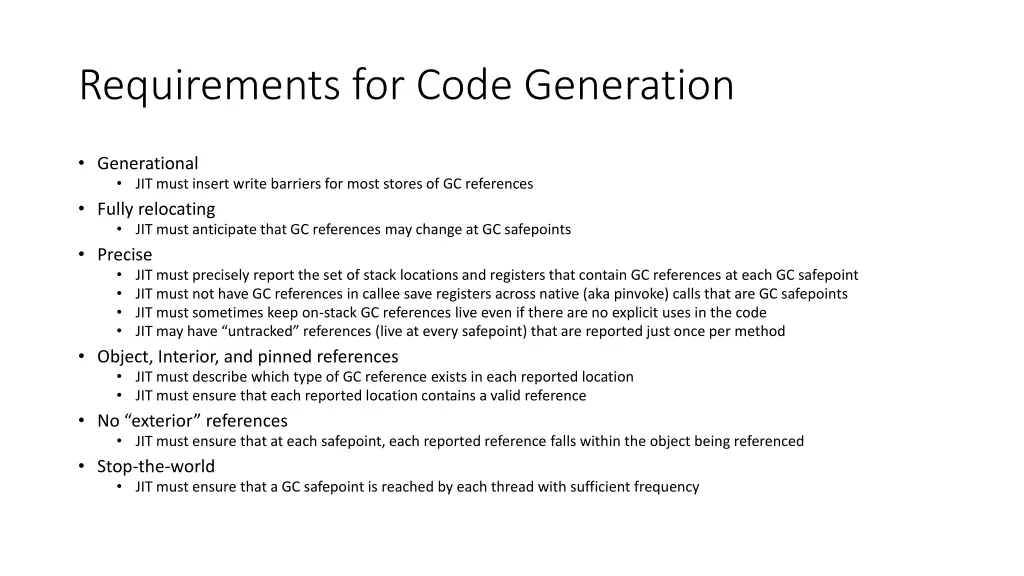 requirements for code generation