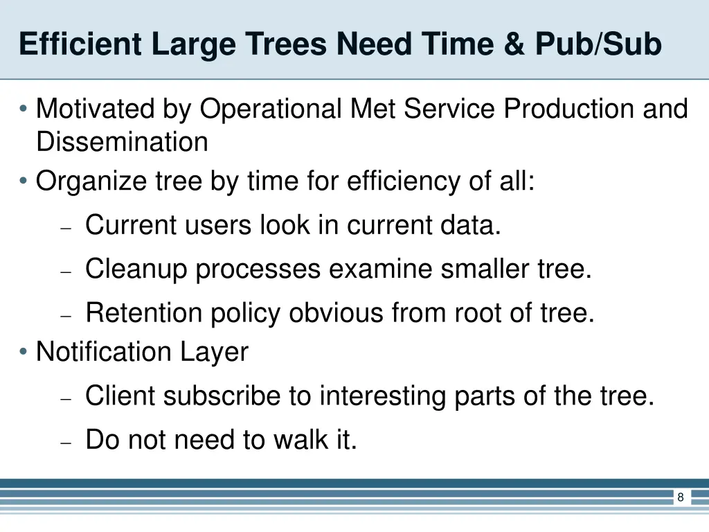 efficient large trees need time pub sub