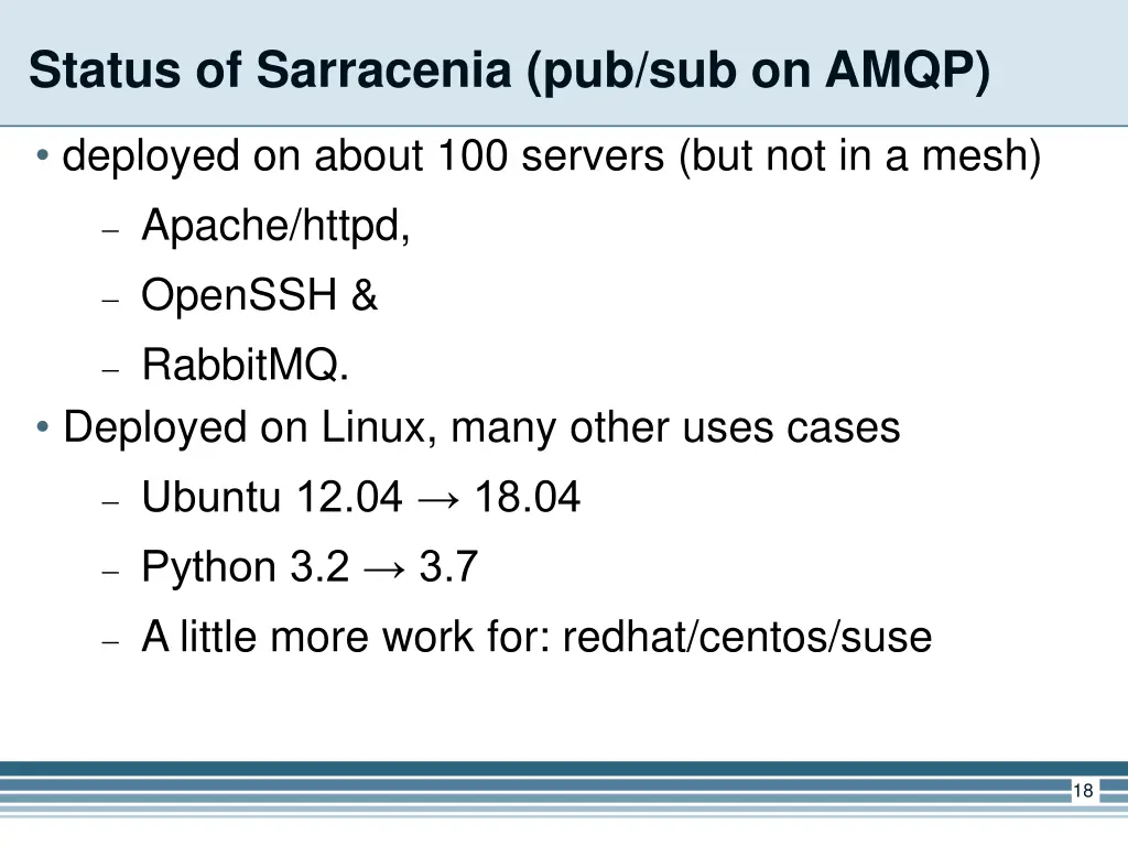 status of sarracenia pub sub on amqp