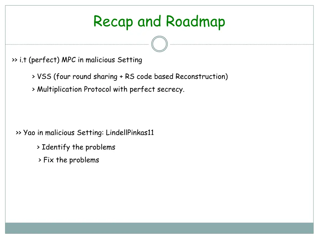 recap and roadmap