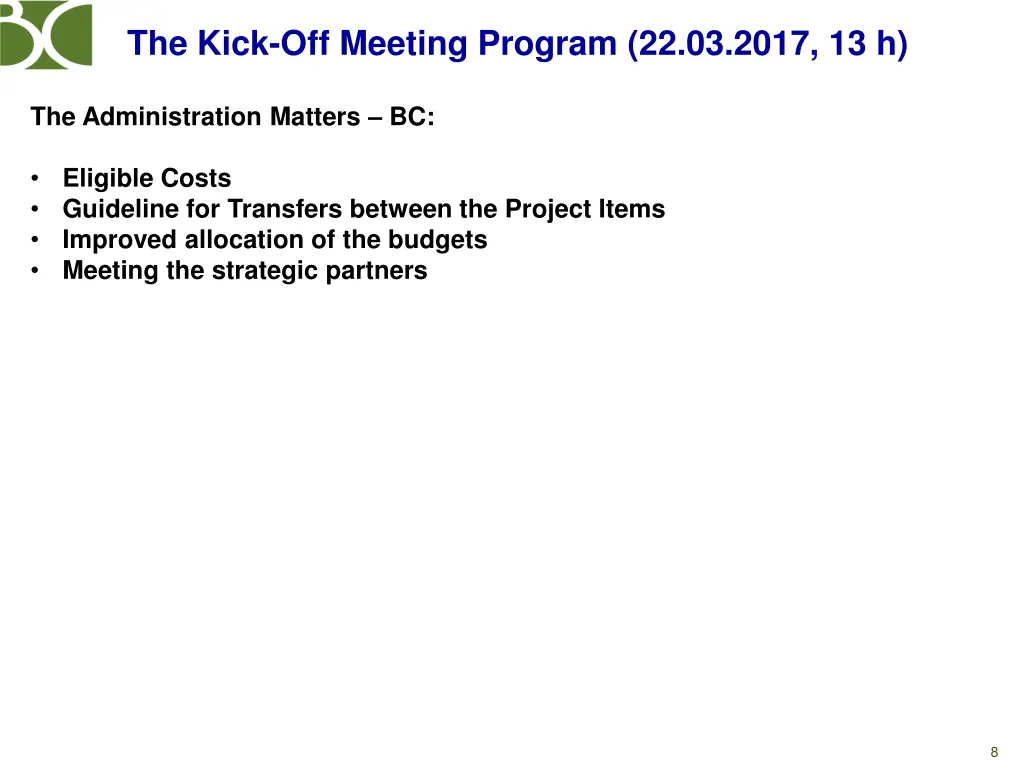 the kick off meeting program 22 03 2017 13 h 2