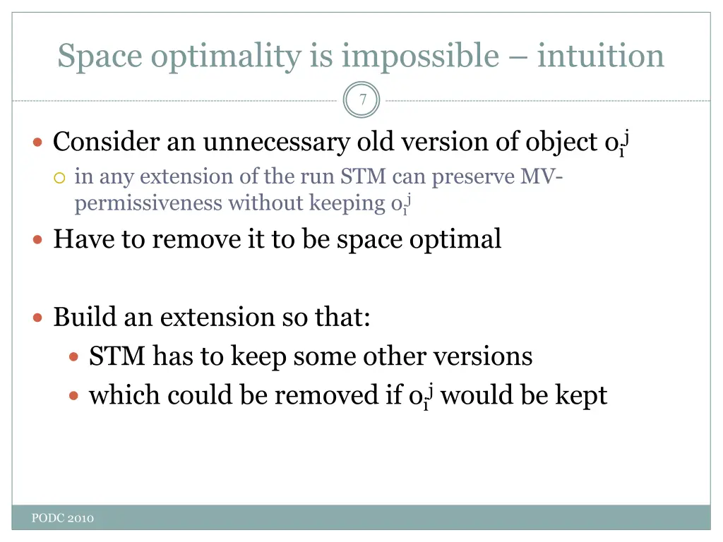 space optimality is impossible intuition