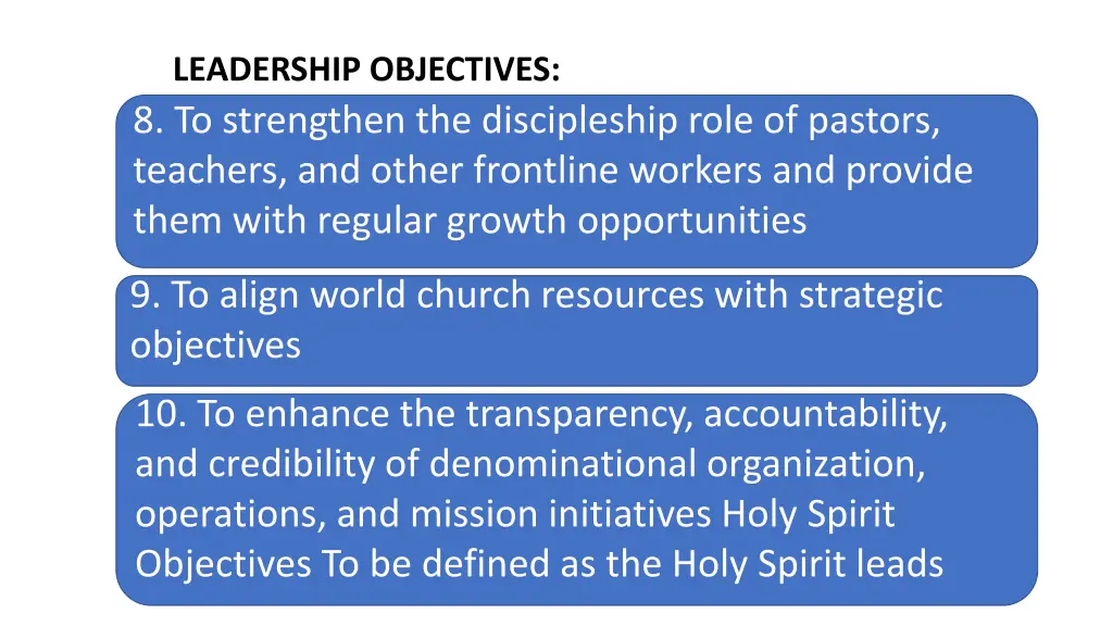 leadership objectives 8 to strengthen