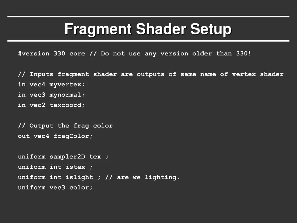 fragment shader setup