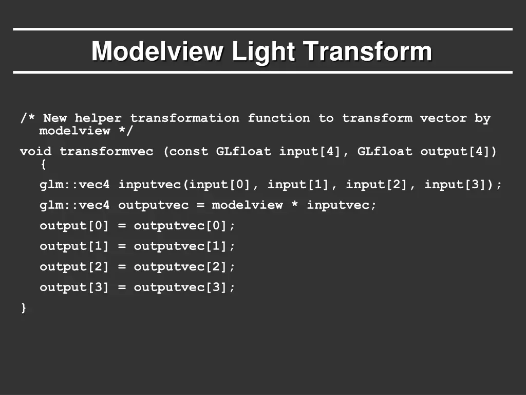 modelview light transform