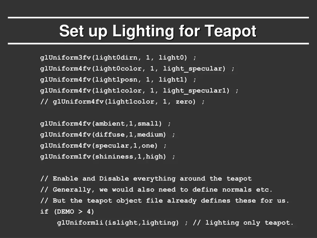 set up lighting for teapot