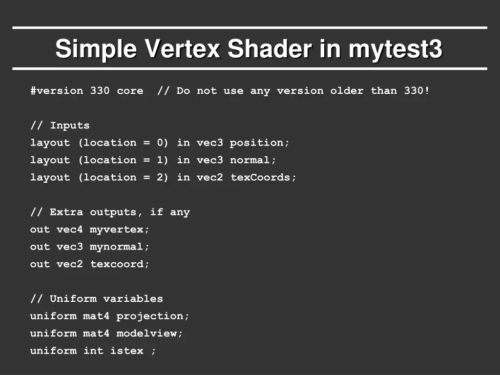 simple vertex shader in mytest3