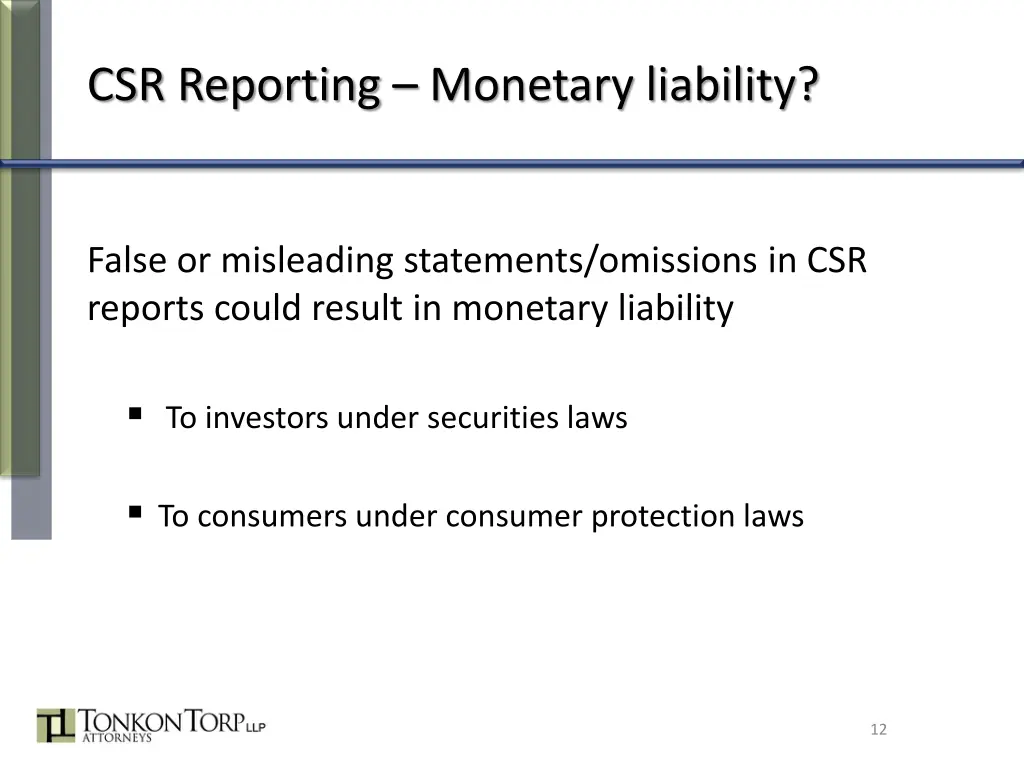 csr reporting monetary liability