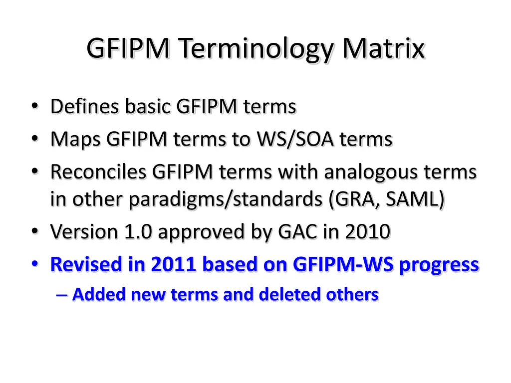 gfipm terminology matrix