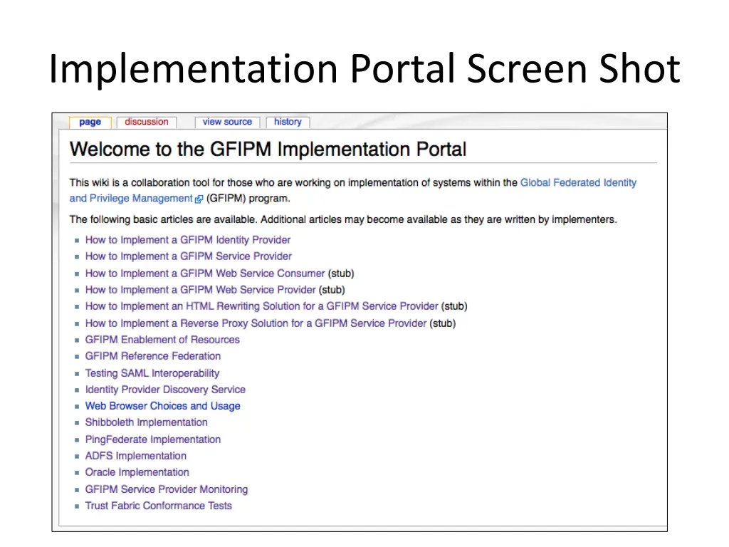 implementation portal screen shot