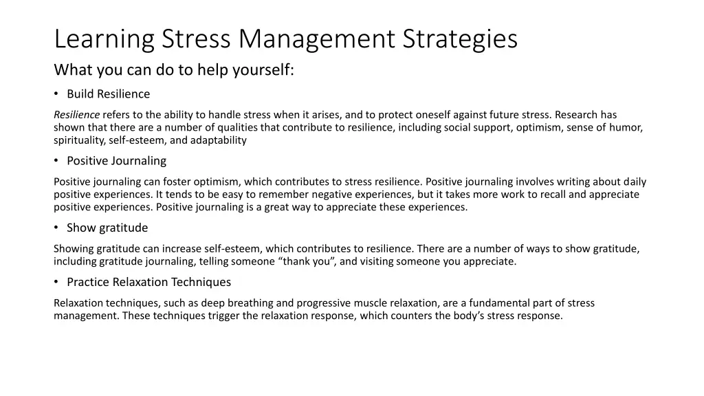 learning stress management strategies what