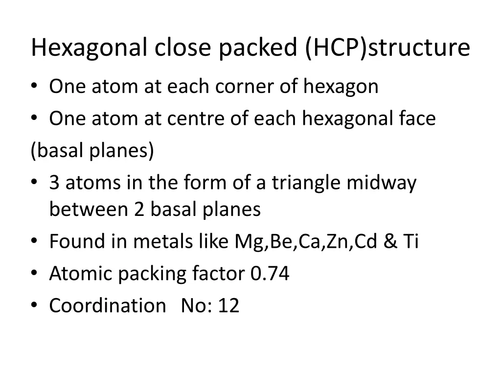 hexagonal close packed hcp structure one atom