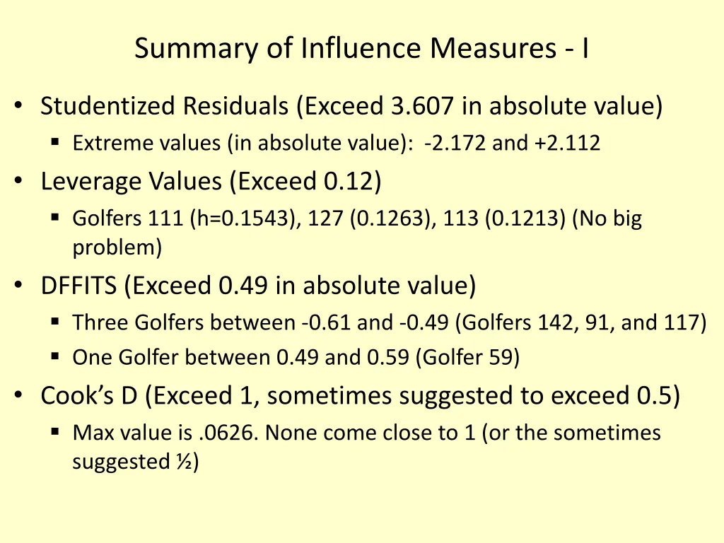 summary of influence measures i