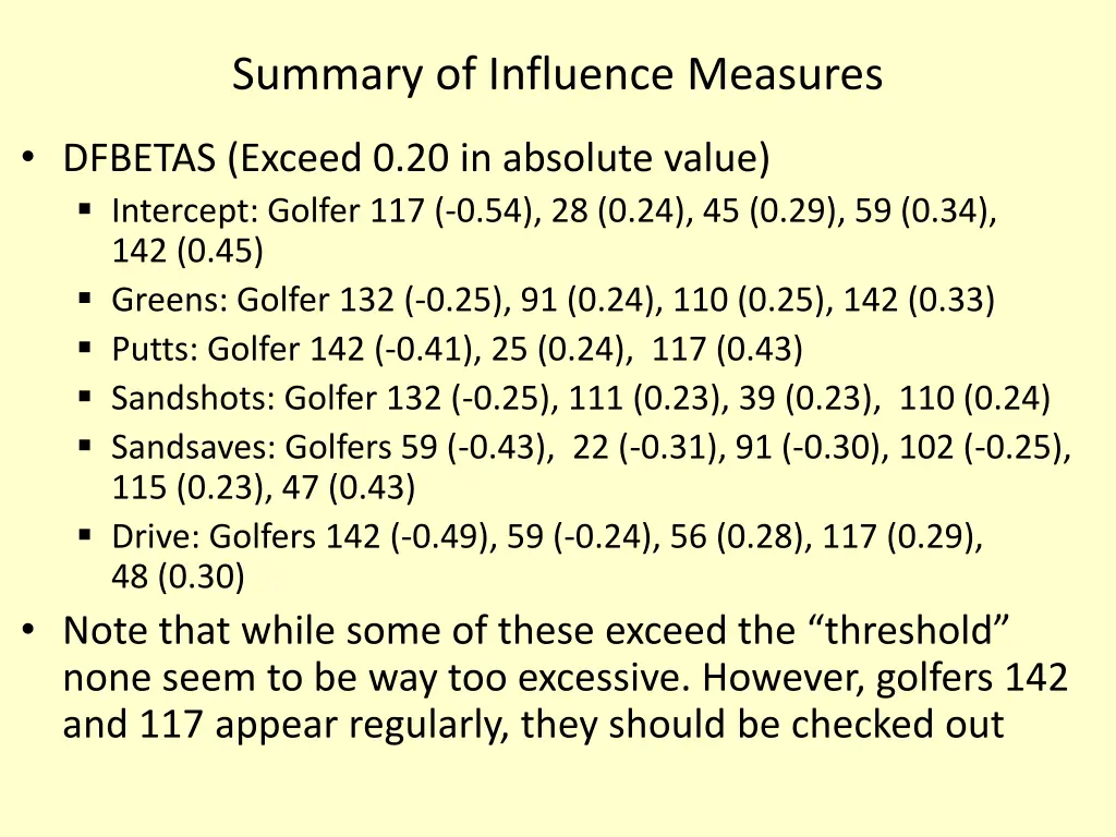 summary of influence measures