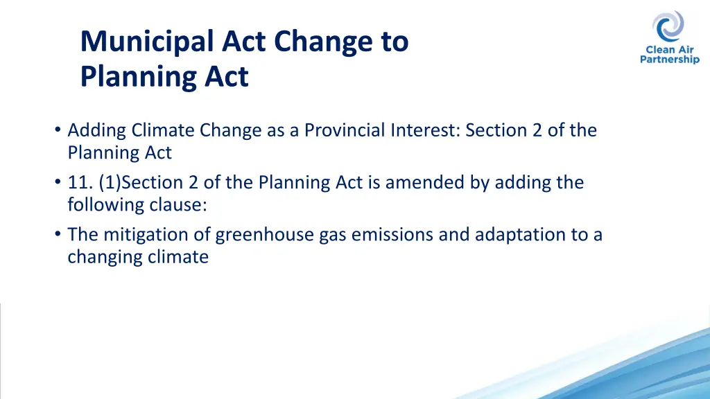 municipal act change to planning act