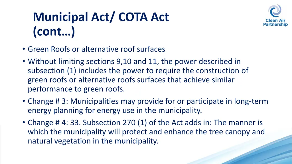 municipal act cota act cont