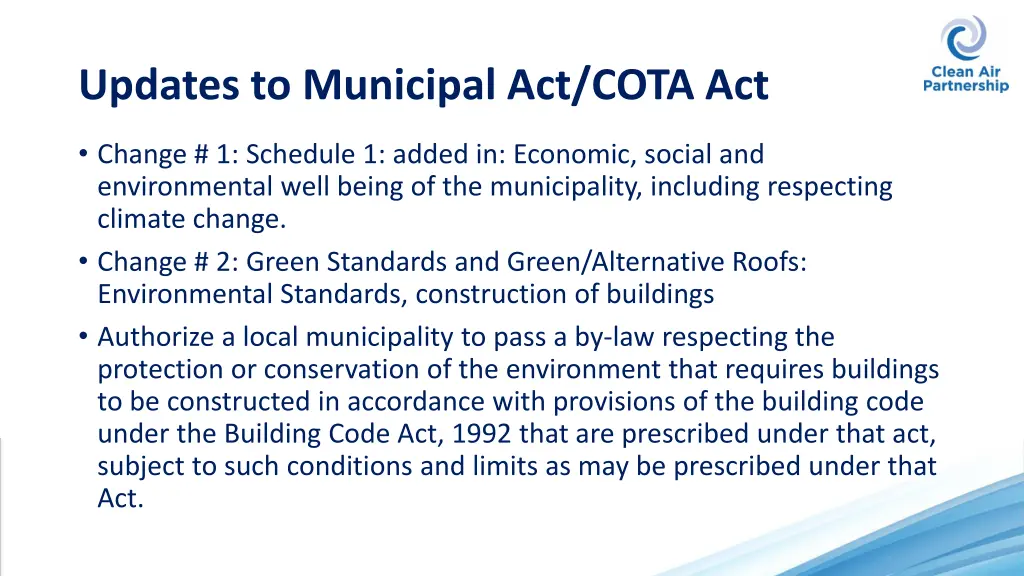 updates to municipal act cota act