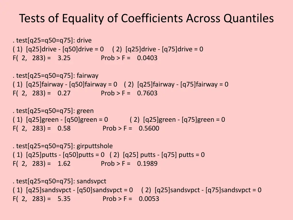 tests of equality of coefficients across quantiles