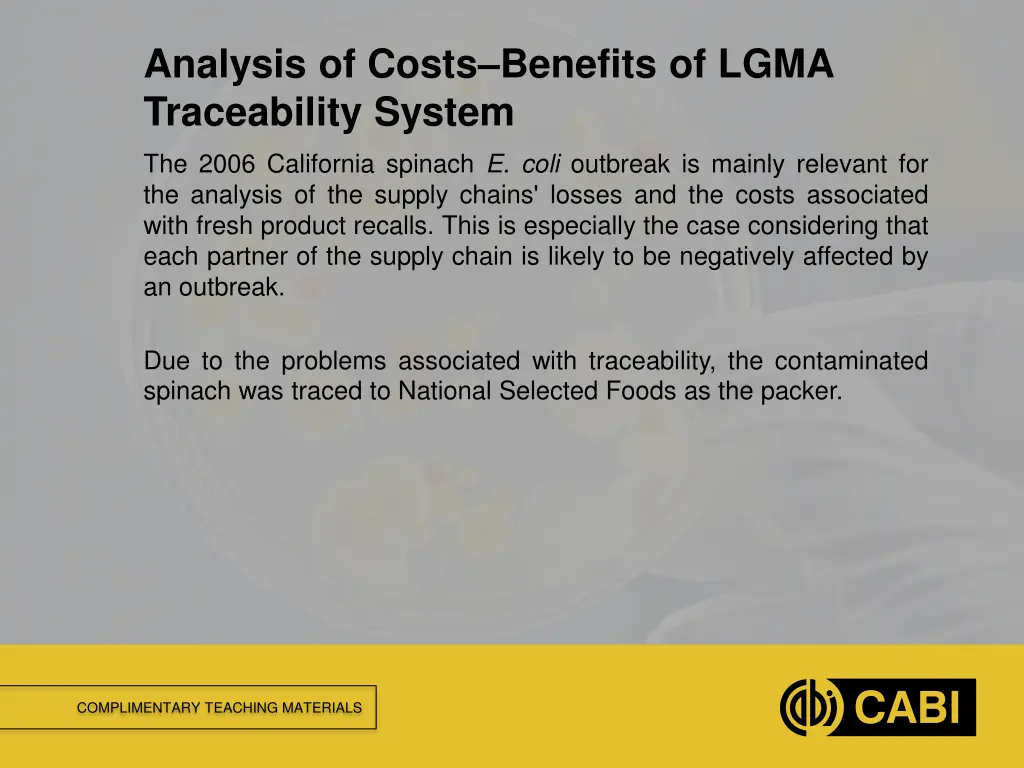 analysis of costs benefits of lgma traceability