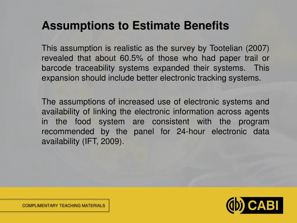 assumptions to estimate benefits