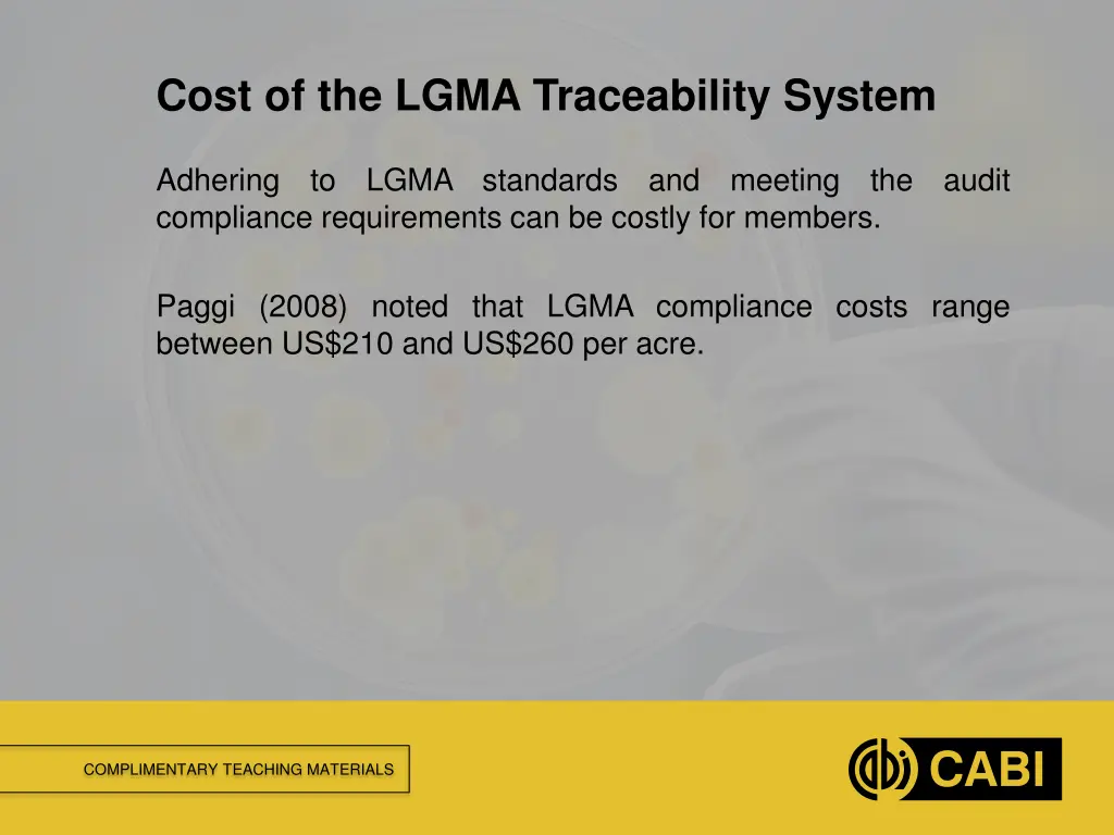 cost of the lgma traceability system