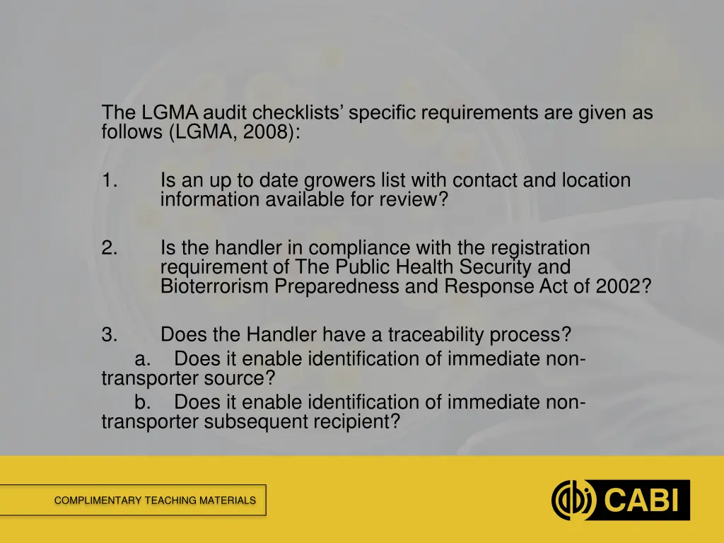 the lgma audit checklists specific requirements