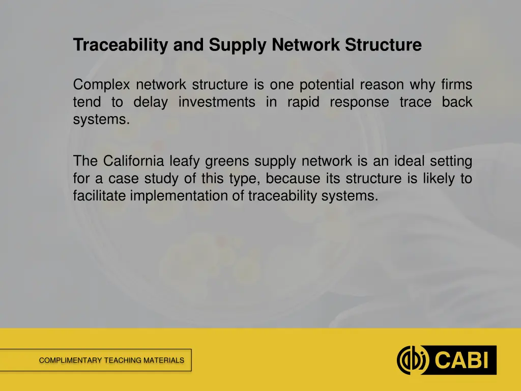 traceability and supply network structure