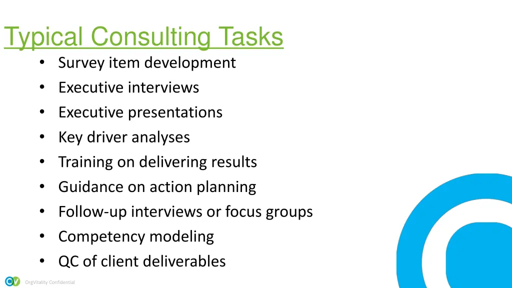 typical consulting tasks survey item development