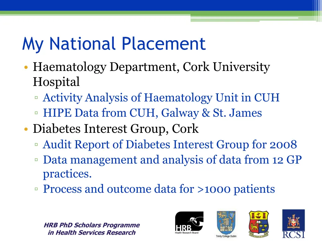 my national placement haematology department cork