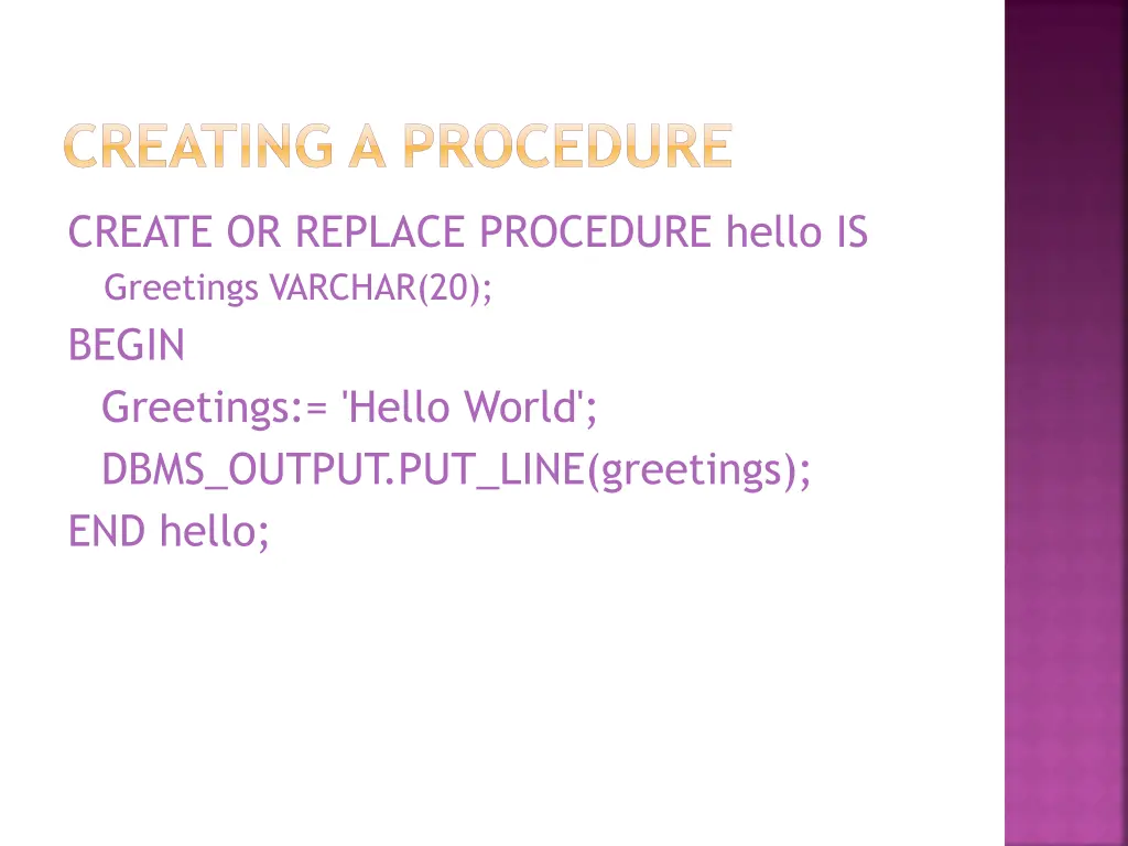 creating a procedure