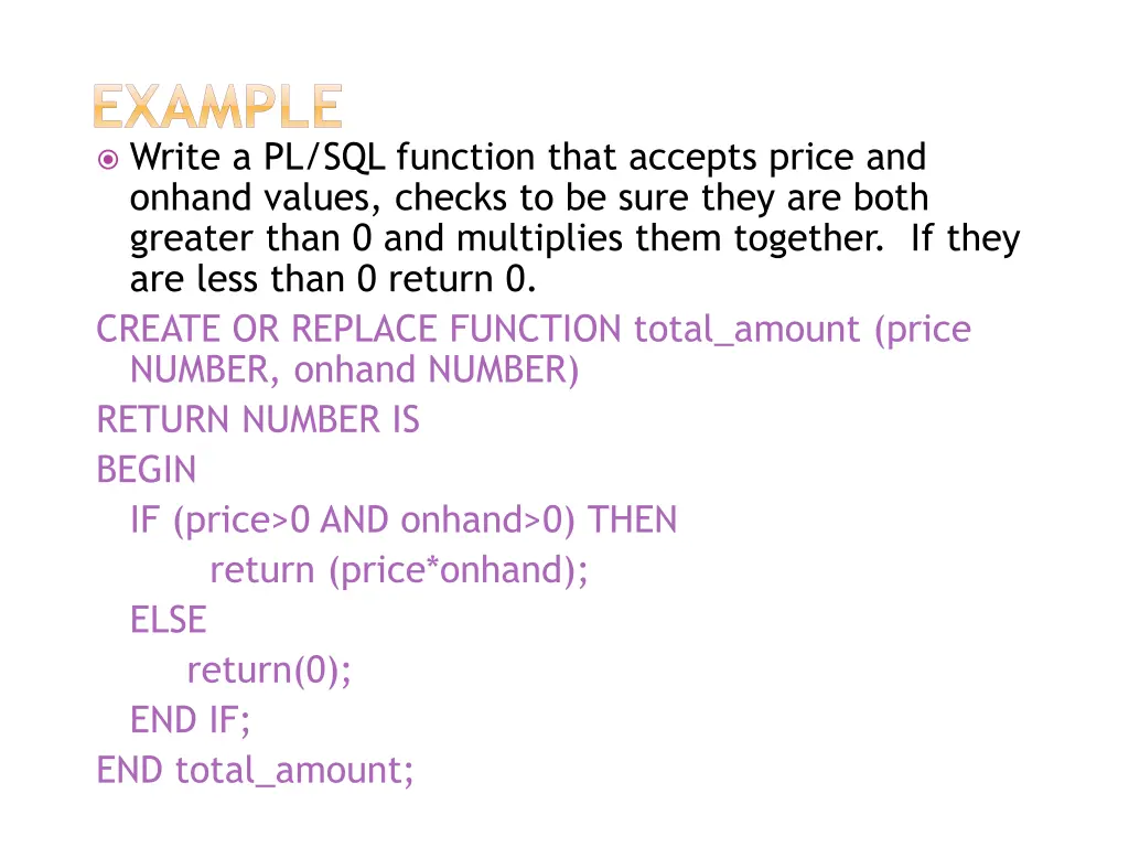 example write a pl sql function that accepts