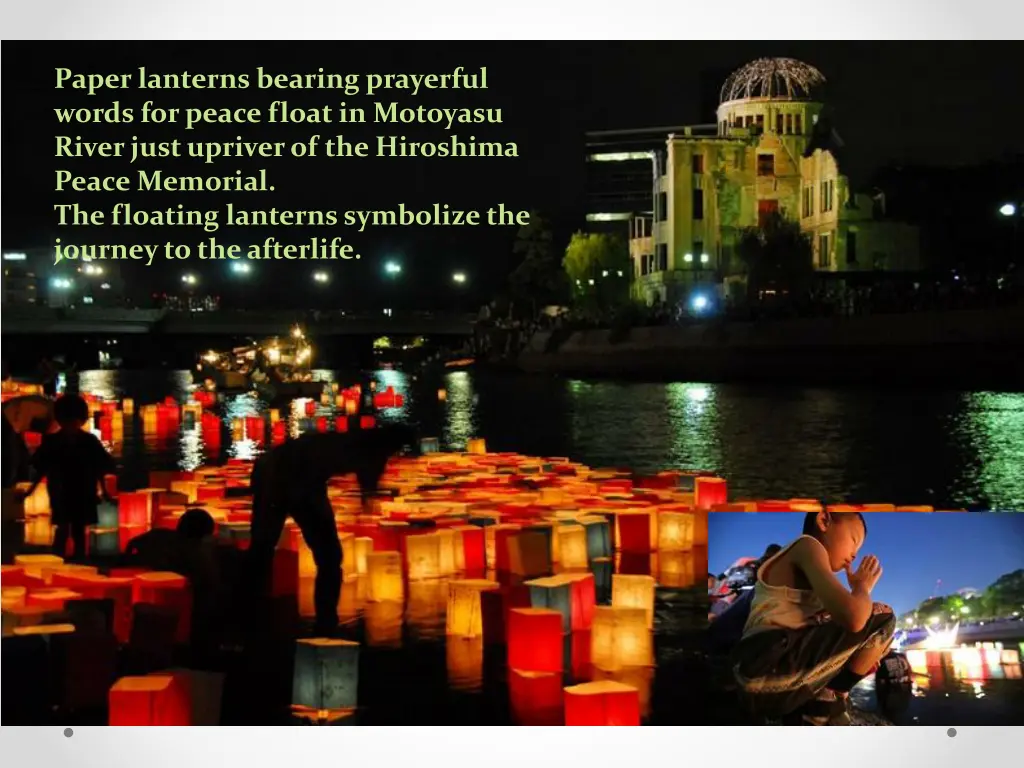 paper lanterns bearing prayerful words for peace