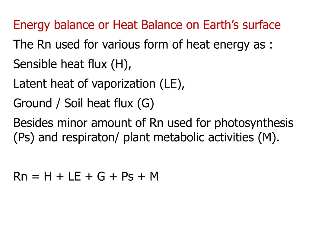 energy balance or heat balance on earth s surface