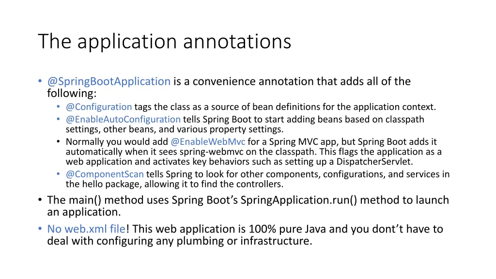 the application annotations