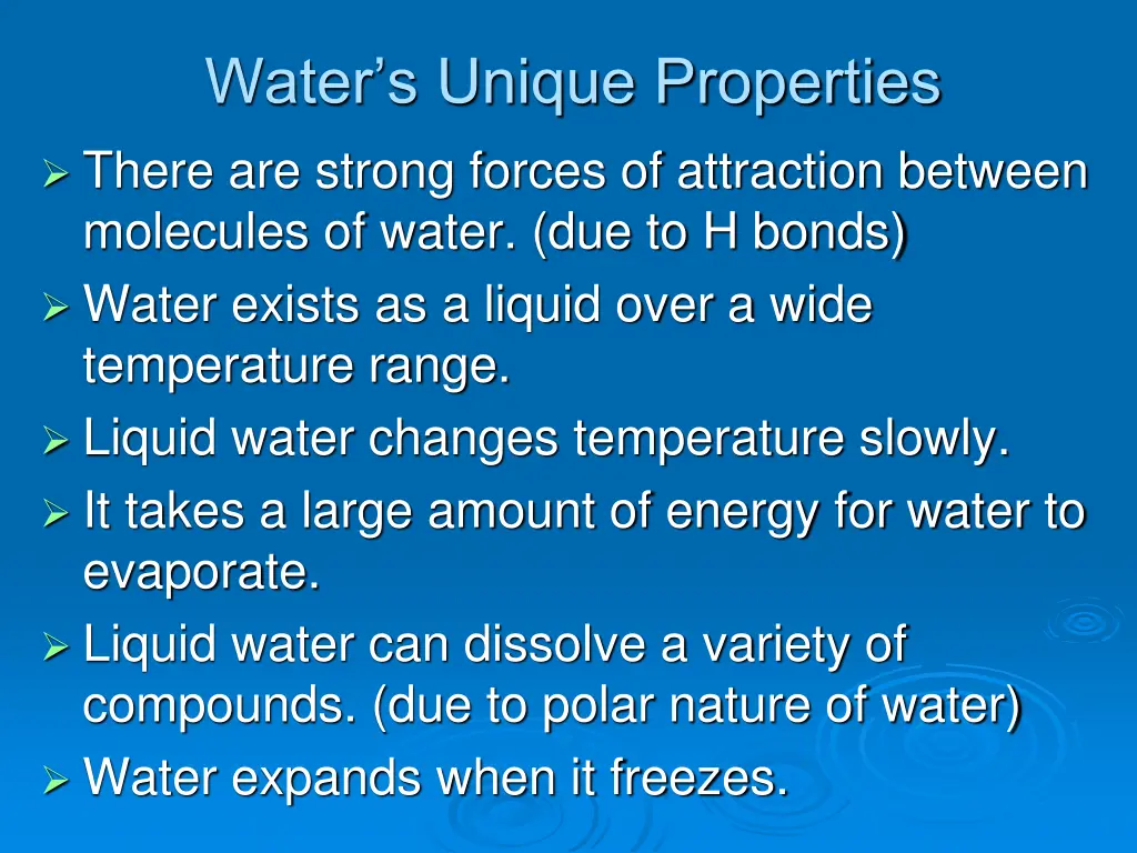 water s unique properties