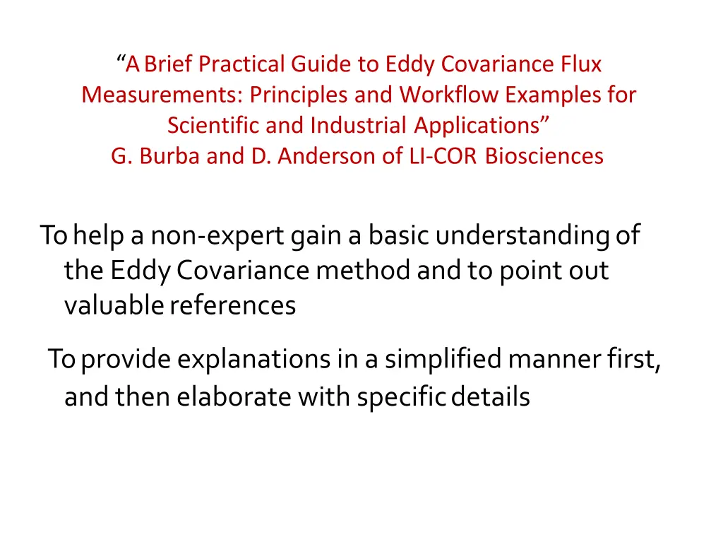 a brief practical guide to eddy covariance flux