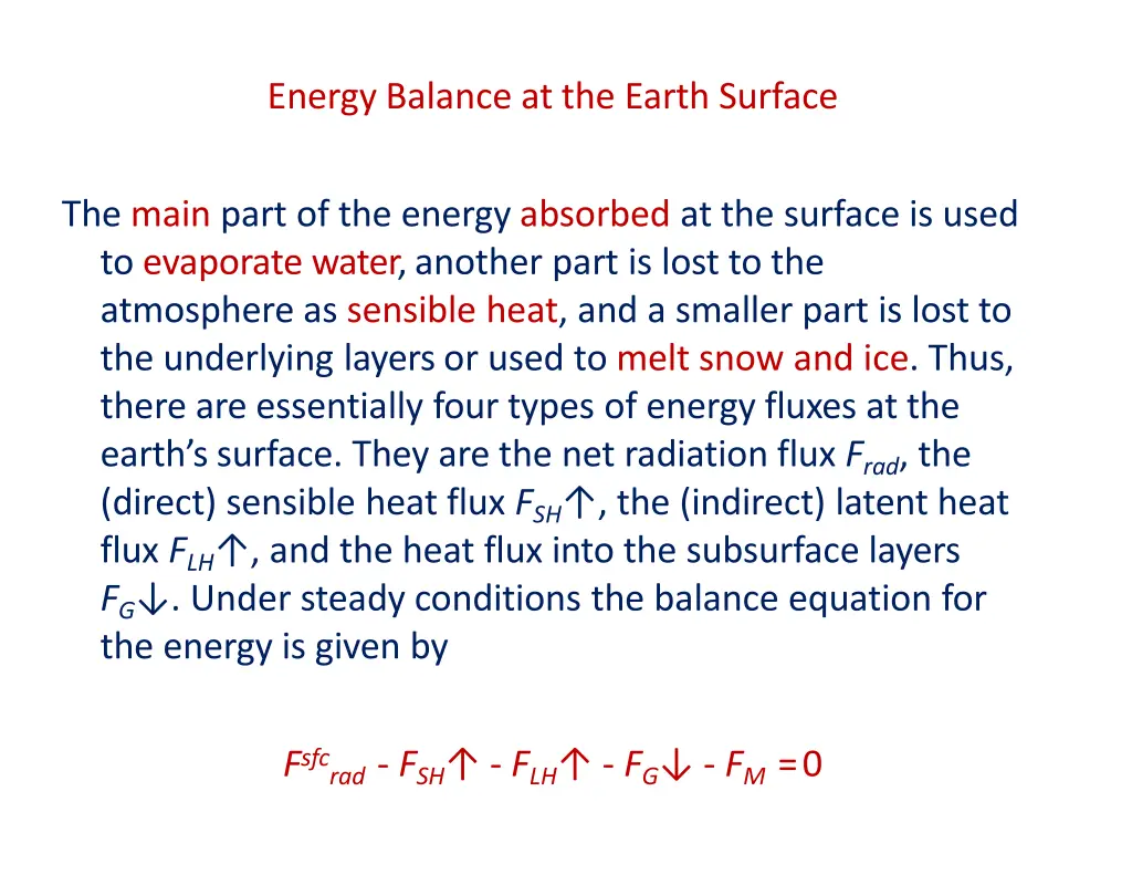 energy balance at the earth surface