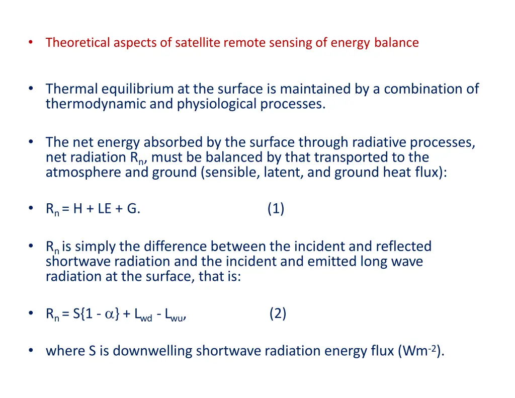 theoretical aspects of satellite remote sensing