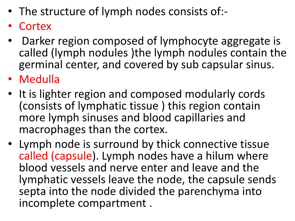 the structure of lymph nodes consists of cortex