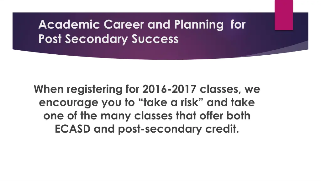 academic career and planning for post secondary